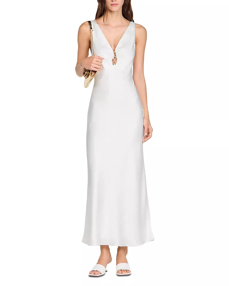 Sandro Jewel Satin Effect Maxi Dress