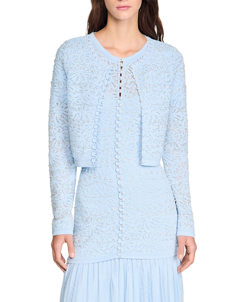 Sandro Cropped Pearl Cardigan