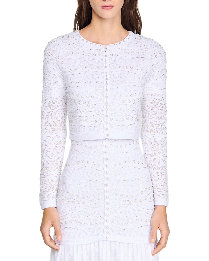 Sandro Cropped Pearl Cardigan