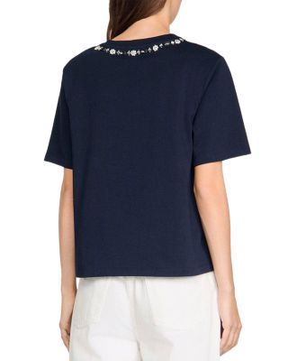 Rhinestone Open Work Tee