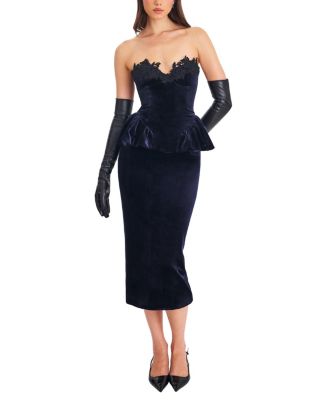  Pascha Lace Applique Strapless Peplum Maxi Dress