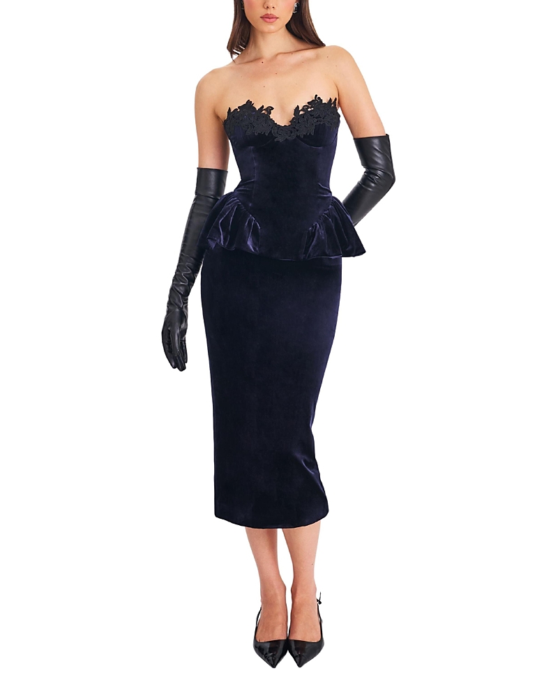 Miss Circle Pascha Lace Applique Strapless Peplum Maxi Dress