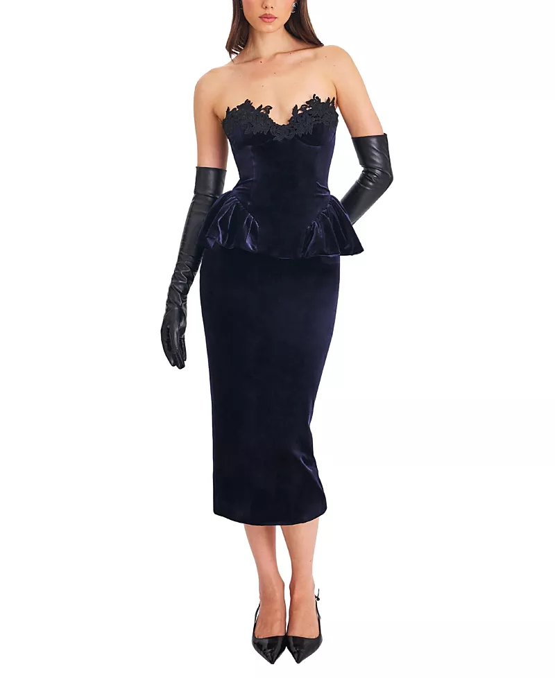Miss Circle Pascha Lace Applique Strapless Peplum Maxi Dress
