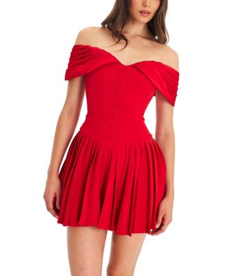 Narelle Off-Shoulder Sweetheart Drop Waist Mini Dress