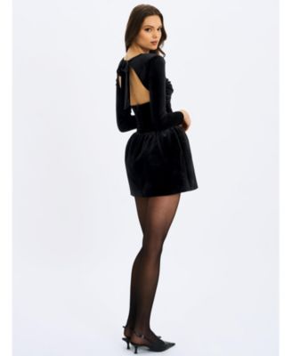  Catrina Velvet Square Neck Bow-Tie Mini Dress