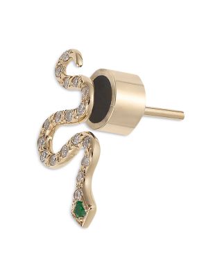 18K Yellow Gold Snakes Tsavorite & Diamond Python Stud Earrings