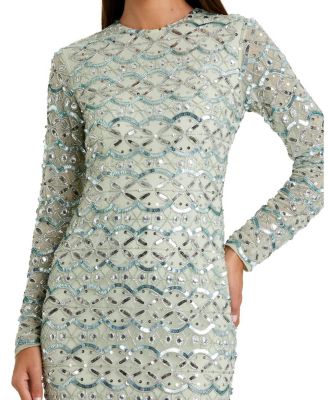 Geometric Embellished Long Sleeve Dress