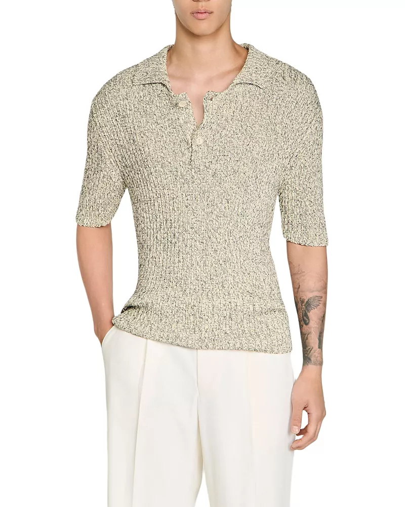 Sandro Raffaele Marl Cotton Knit Polo Shirt