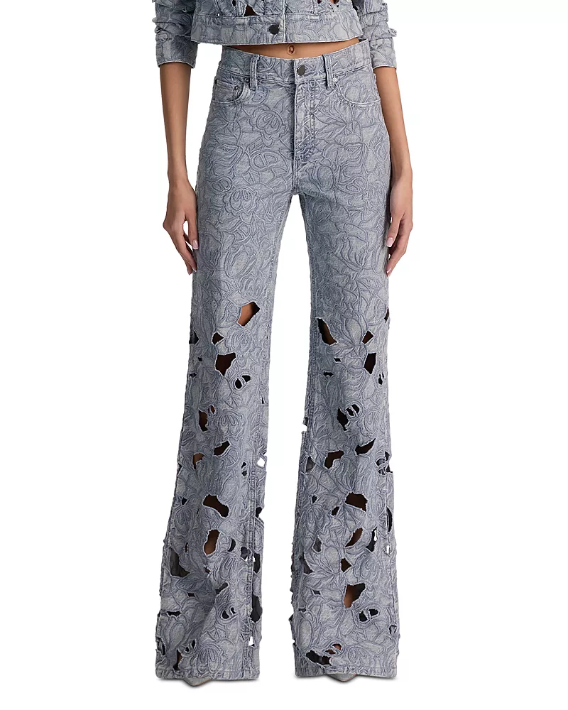 Alice and Olivia Chic High Rise Embroidered Eyelet Jeans in Rockstblue