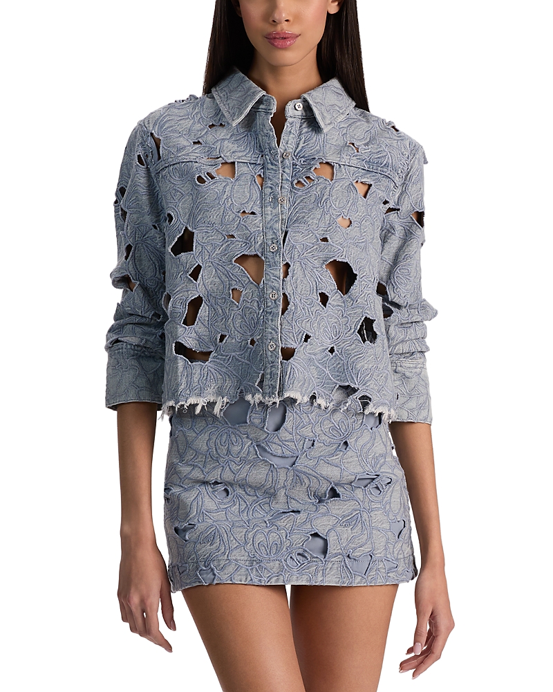 Alice and Olivia Finely Laser Cut Denim Shirt