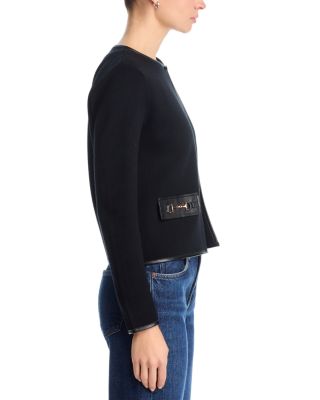 Faux Leather Trim Cardigan 