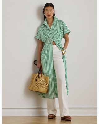 Striped Pleated Broadcloth Shirtdress