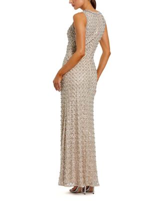 Sequin Mesh High Neck Column Sleeveless Gown