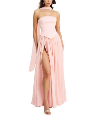  Qianna Peplum Top Chiffon Gown with Scarf