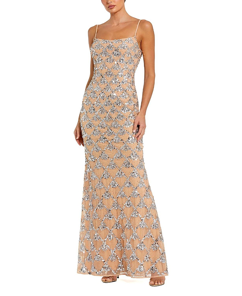 Mac Duggal Sleeveless Scoop Neck Rhinestone Embellshed Gown