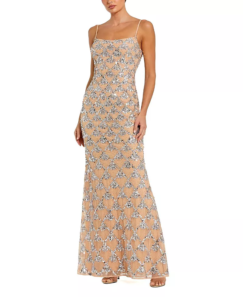 Mac Duggal Sleeveless Scoop Neck Rhinestone Embellshed Gown