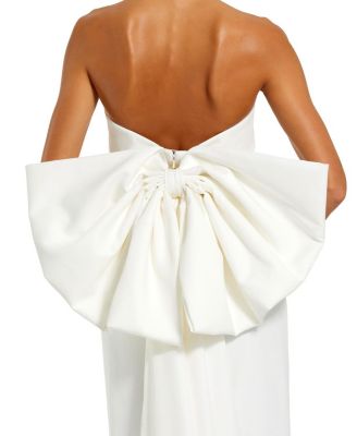  Strapless Satin Column Ankle Dress with Bow Detail