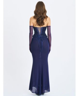  Orabelle Beaded Peplum Mermaid Gown with Lace-up Back