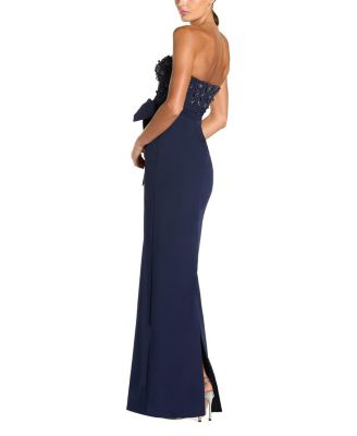  Crepe Embellished Bustier Strapless Gown with Bow