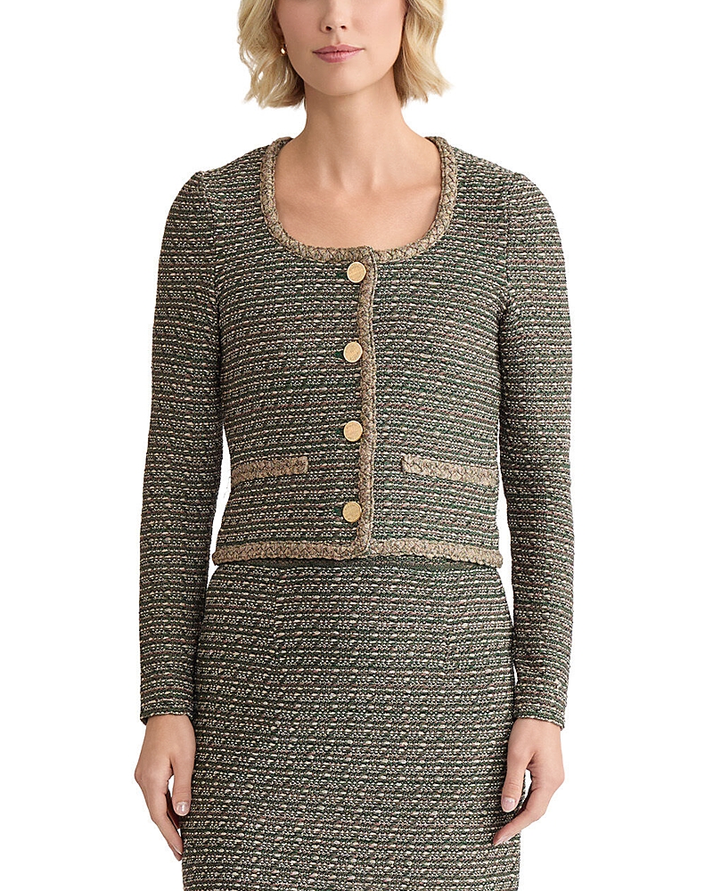 Misook Heritage Lurex Braided Trim Tweed Knit Jacket