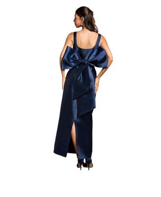 Twill Sleeveless Column Bow Back Dress