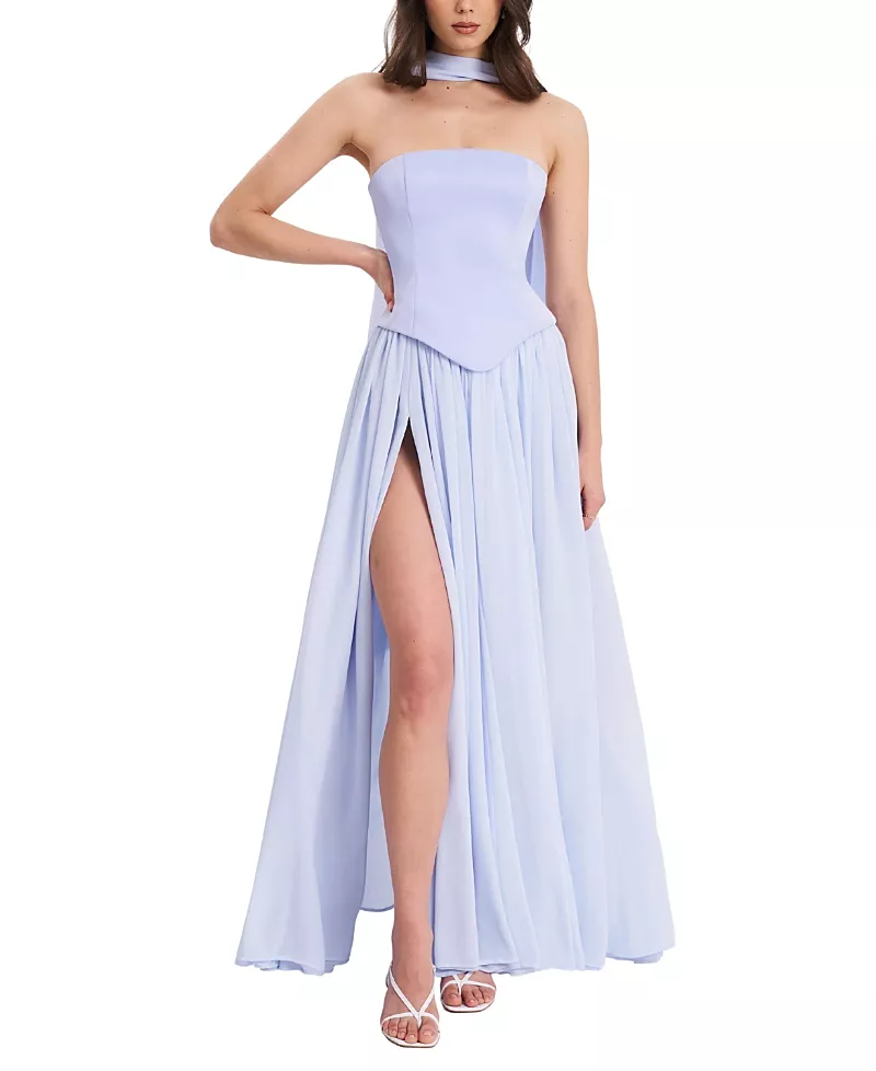 Miss Circle Qianna Peplum Top Chiffon Gown with Scarf
