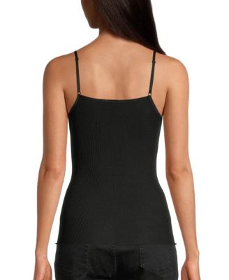 Ribbed Wool & Silk V-Neck Camisole with Lace Trim