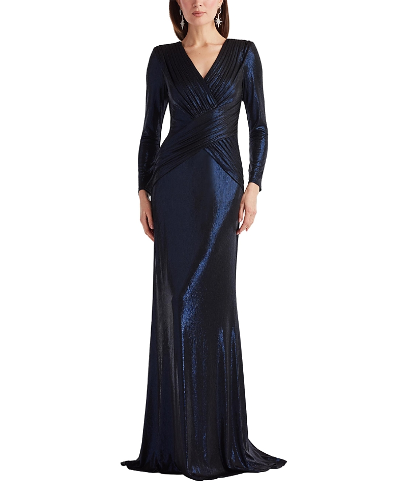 Tadashi Shoji Esau Metallic Crisscross Draped Gown