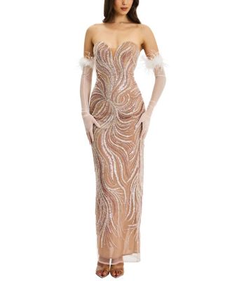  Quinci Beaded Sequin Sweetheart Maxi Dress