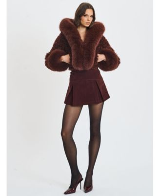 Kali Teddy Cropped Faux Fur Hooded Jacket