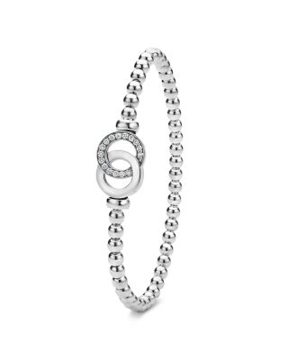 Sterling Silver Signature Caviar Diamond Interlocking Circle Beaded Stretch Bracelet