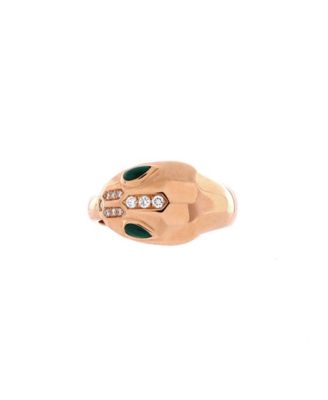 Serpenti Seduttori Ring 18K Rose Gold with Malachite and Pave Diamonds
