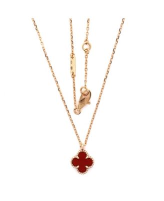 Sweet Alhambra Pendant Necklace 18K Rose Gold and Carnelian, 15.25 - 16"