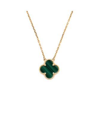 Vintage Alhambra Pendant Necklace 18K Gold and Malachite, 14.75 - 16.5"