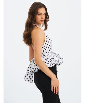  Ilene Polka Dot Bubble Hem Halter Top