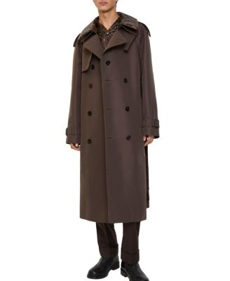  Long Check Collar Silk Cotton Trench Coat