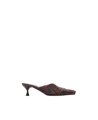  Women's Check Woven Leather Cameo Mules