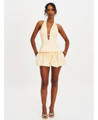  Quinzella Smock Back Halter Neck Linen Top