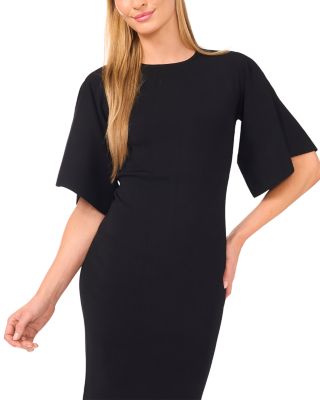 Flare Sleeve Crew Neck Midi Dress