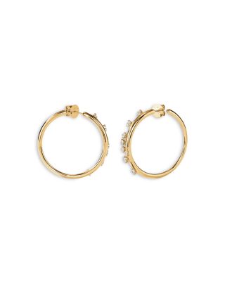 18K Yellow Gold Floating Diamond Barre Medium Hoop Earrings