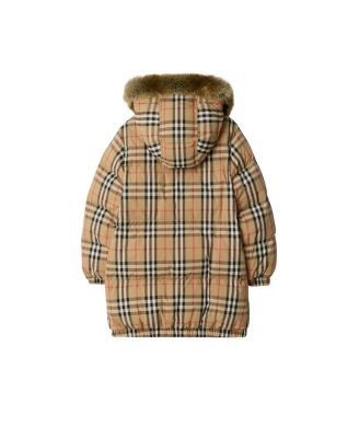Boys' Faux Fur Trim Check Nylon Puffer Coat - Little Kid, Big Kid