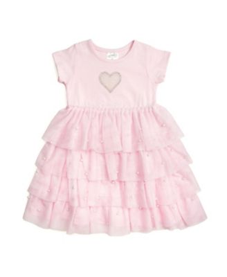 Girls' Pearl Heart Tiered Short Sleeve Tutu Dress - Baby, Little Kid, Big Kid