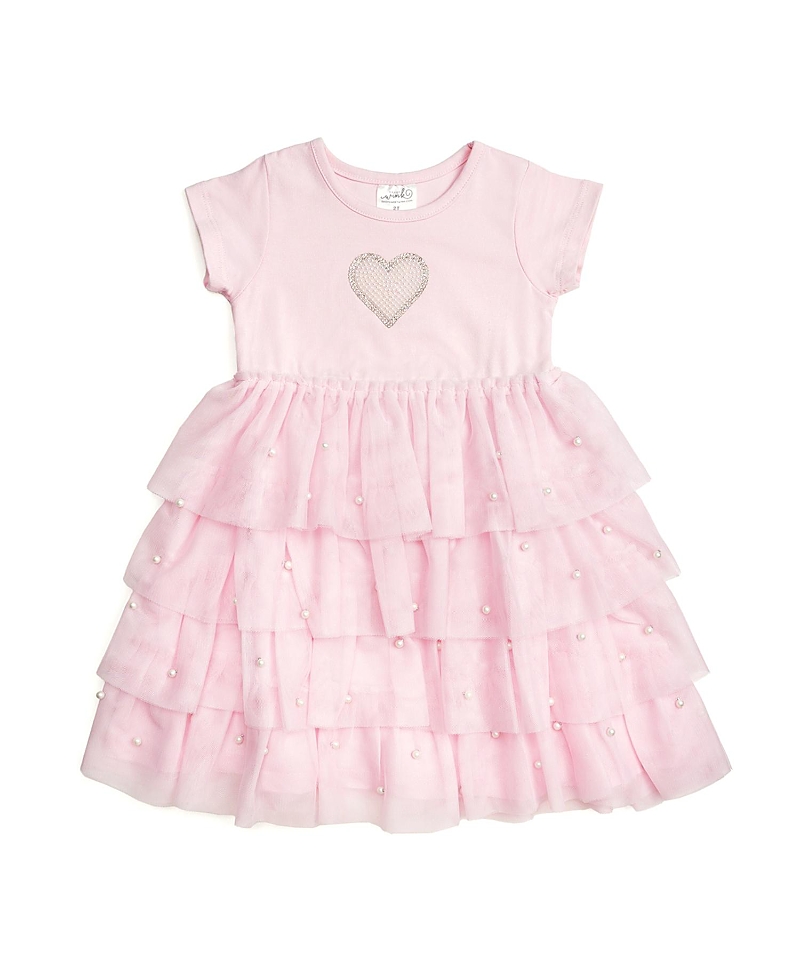 Sweet Wink Girls' Pearl Heart Tiered Short Sleeve Tutu Dress - Baby, Little Kid, Big Kid