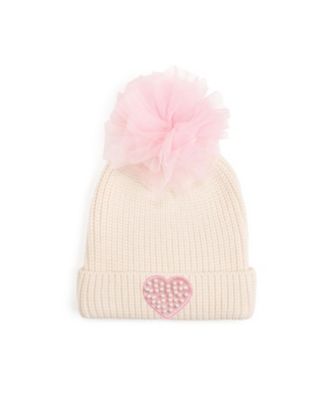 Girls' Pearl Heart Patch Pom Pom Beanie - Little Kid, Big Kid