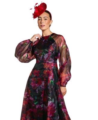 Organza Puff Sleeve Midi Dress