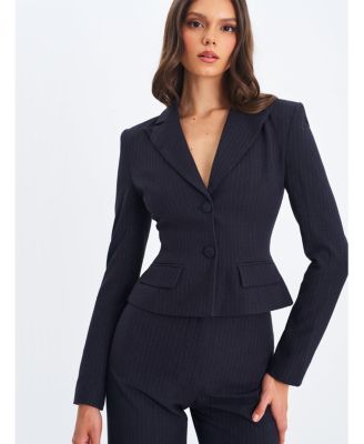  Quinne Striped Single-Breasted Peplum Blazer