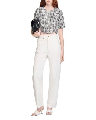 Cropped Houndstooth Tweed Jacket