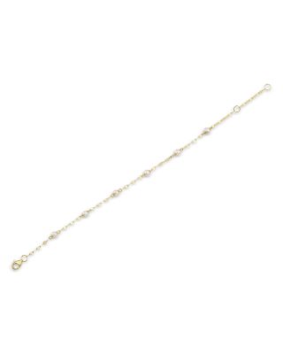 14K Yellow Gold Cultured Pearl Sparkle Chain Bracelet