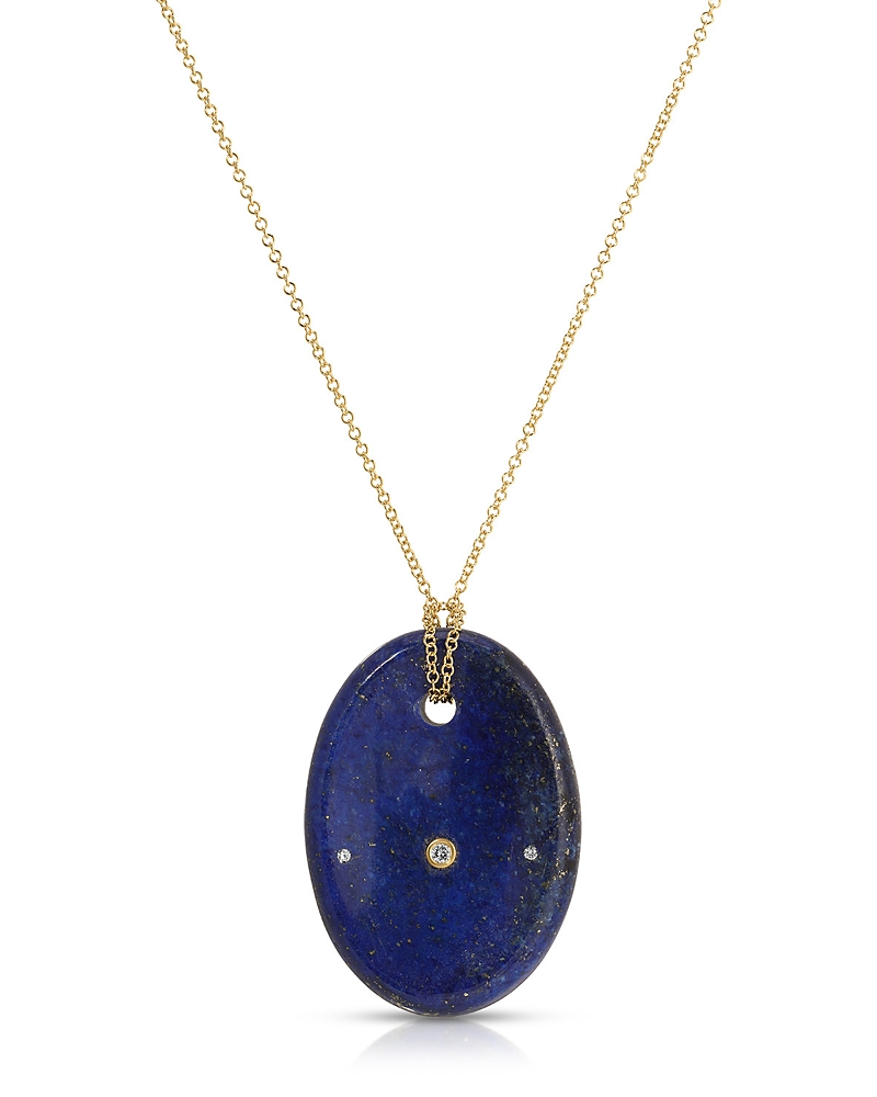 Ef Collection 14K Yellow Gold Lapis & Diamond Oval Aura Pendant Necklace, 26
