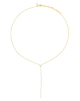 14K Yellow Gold Diamond Fleur Lariat Necklace, 18"